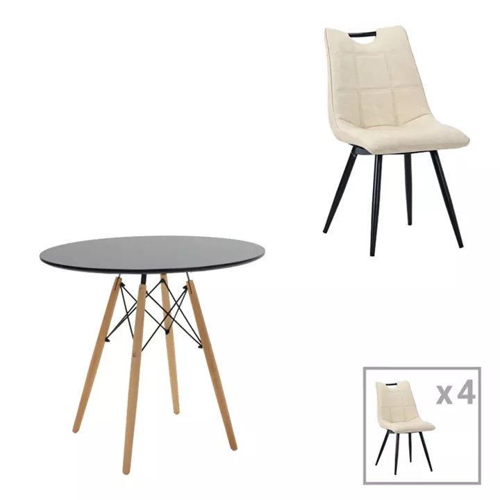 Gustas-Nely pakoworld dining set 5pcs white marble sintered stone-pu beige 120x60x75cm