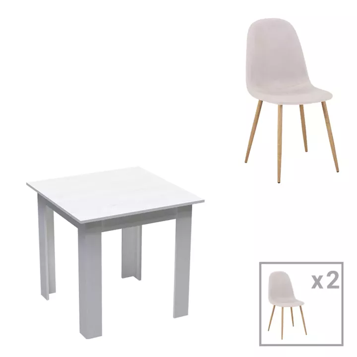 Bella-Manka pakoworld dining table set of 3 pieces in white 80x80x77cm