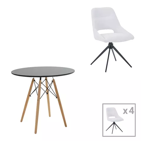 Dining table Gustas-Luciano I pakoworld set of 5 pieces white marble sintered stone-beige fabric 120x60x75cm