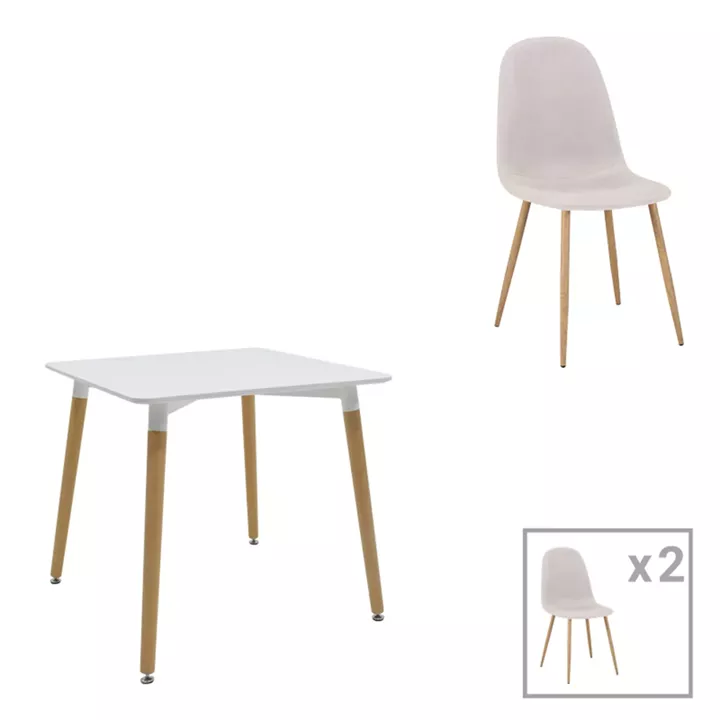 Bella-Natali pakoworld dining table set of 3 pcs MDF white-natural legs 80x80x76cm