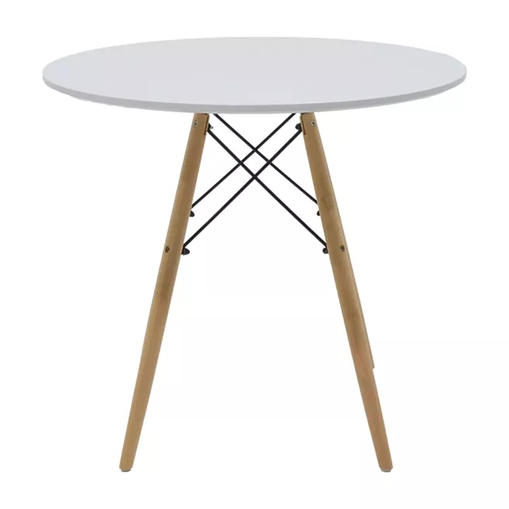 Julita-Noor pakoworld dining table set of 3 pcs MDF white-beige fabric Φ80x73cm