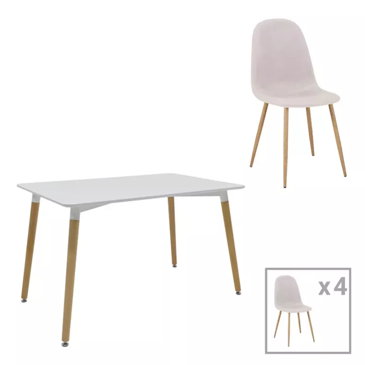Bella-Natali pakoworld dining table set of 5 pcs MDF white-natural legs 120x80x76cm
