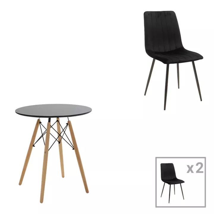 Julita-Noor pakoworld dining table set of 3 pcs MDF black-natural legs Φ60x73cm