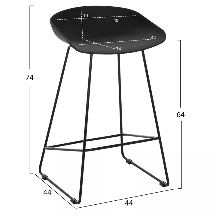 BAR STOOL HM9299.02, BLACK, MEDIUM HEIGHT, 44x44x74
