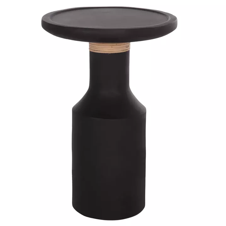 SIDE TABLE TRED(T) HM18169.01 FIBER CEMENT IN BLACK-NATURAL RATTAN--Φ40x61Hcm.