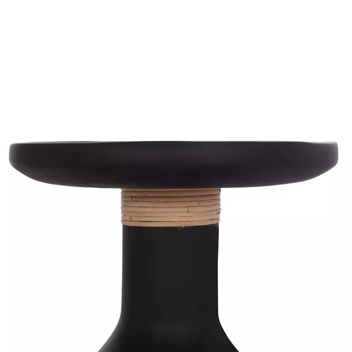 SIDE TABLE TRED(T) HM18169.01 FIBER CEMENT IN BLACK-NATURAL RATTAN--Φ40x61Hcm.