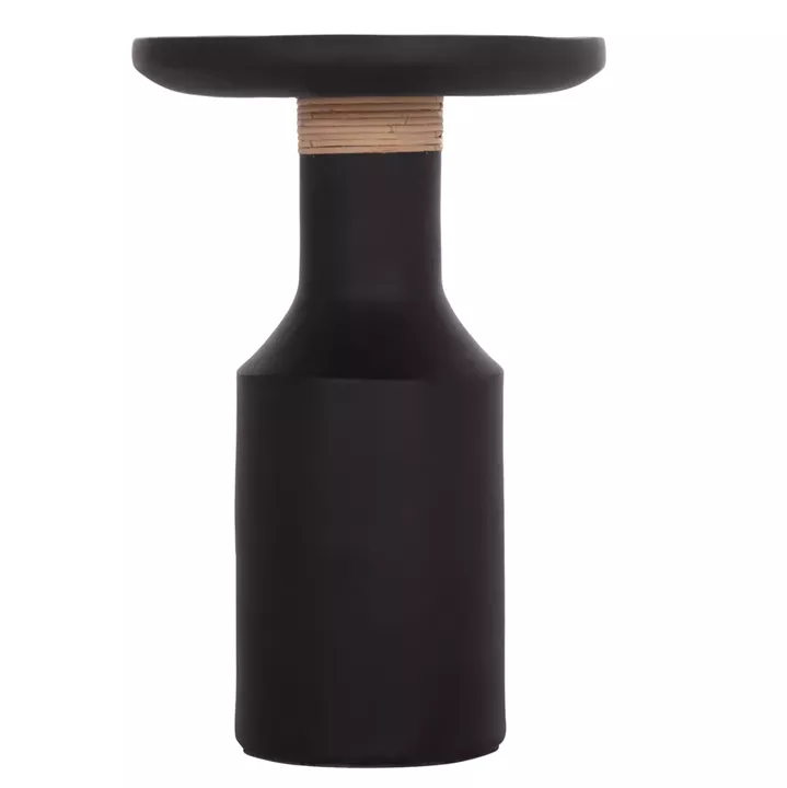 SIDE TABLE TRED(T) HM18169.01 FIBER CEMENT IN BLACK-NATURAL RATTAN--Φ40x61Hcm.