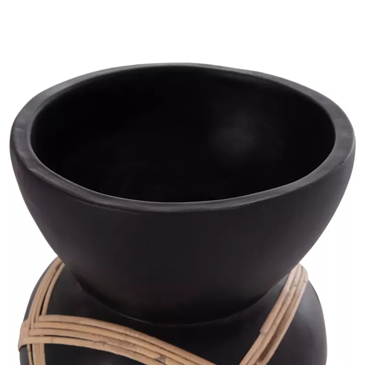 DECORATIVE FLOOR VASE MAYNARD HM4672.01S FIBER CEMENT IN BLACK COLOR--RATTAN Φ27.5x50Hcm.