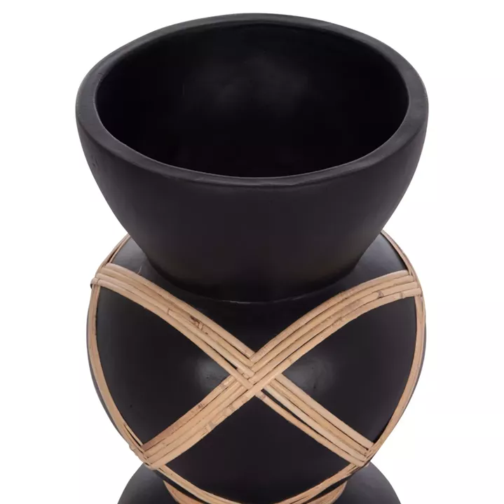 DECORATIVE FLOOR VASE MAYNARD HM4672.01S FIBER CEMENT IN BLACK COLOR--RATTAN Φ27.5x50Hcm.