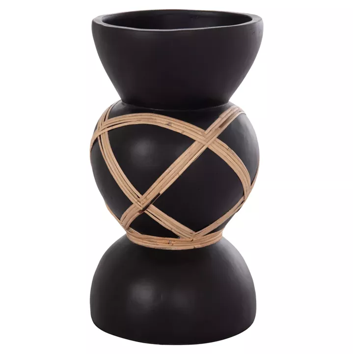 DECORATIVE FLOOR VASE MAYNARD HM4672.01S FIBER CEMENT IN BLACK COLOR--RATTAN Φ27.5x50Hcm.