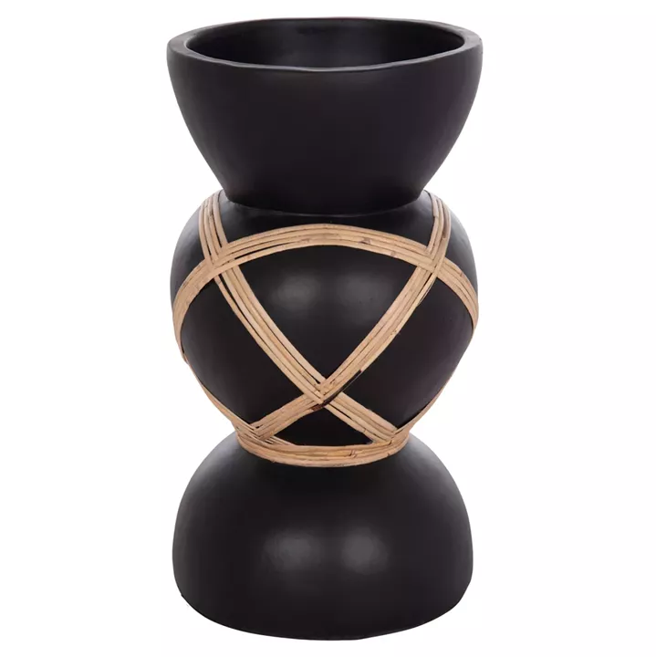 DECORATIVE FLOOR VASE MAYNARD HM4672.01S FIBER CEMENT IN BLACK COLOR--RATTAN Φ27.5x50Hcm.