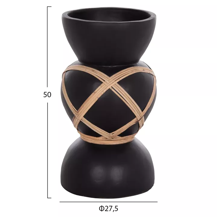 DECORATIVE FLOOR VASE MAYNARD HM4672.01S FIBER CEMENT IN BLACK COLOR--RATTAN Φ27.5x50Hcm.