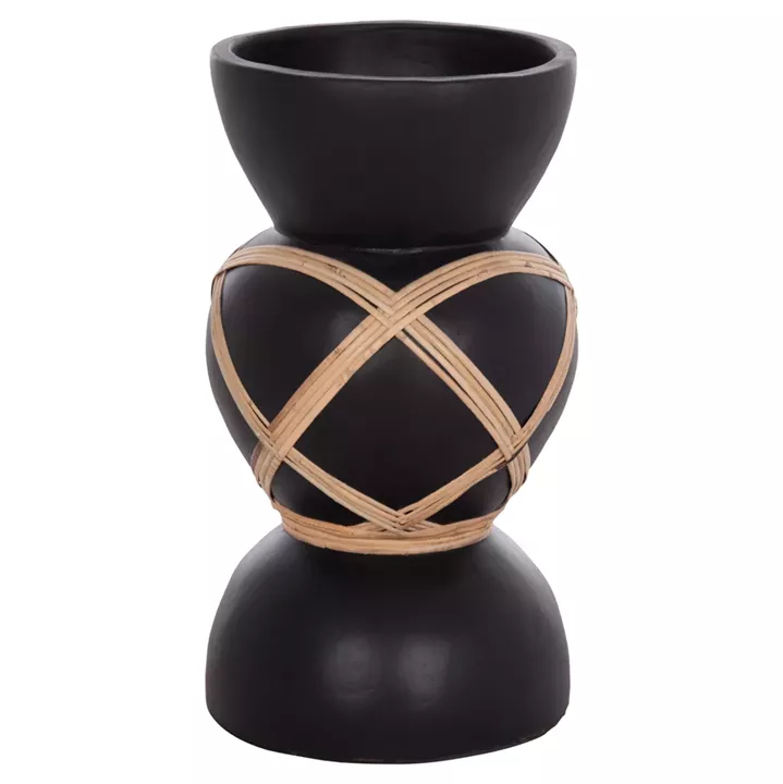 DECORATIVE FLOOR VASE MAYNARD HM4672.01S FIBER CEMENT IN BLACK COLOR--RATTAN Φ27.5x50Hcm.