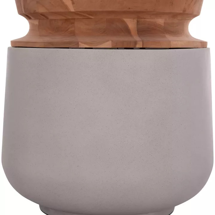 DECORATIVE FLOOR VASE LINTER HM4662.03L FIBER CEMENT IN GREY--TEAK WOOD Φ41x47Hcm.