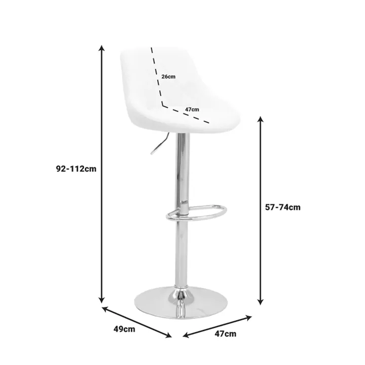 Bar stool Boronez pakoworld height adjustable white pu-chrome base 47x49x112cm