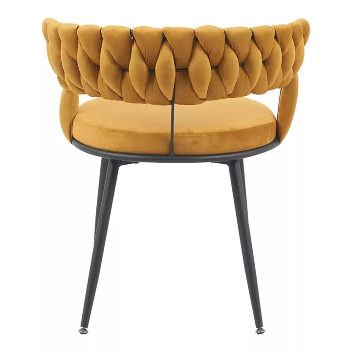 Chair Alkia pakoworld in yellow velvet with black metal leg 60x57x68cm