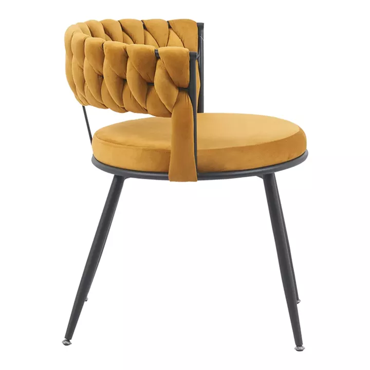 Chair Alkia pakoworld in yellow velvet with black metal leg 60x57x68cm