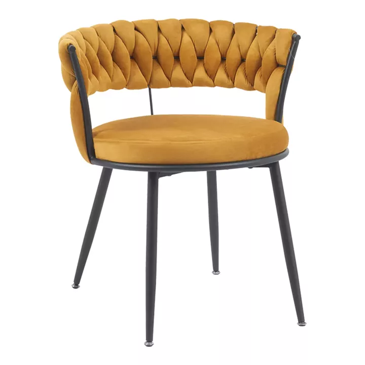 Chair Alkia pakoworld in yellow velvet with black metal leg 60x57x68cm
