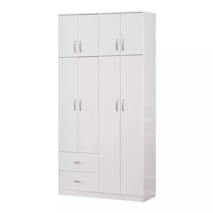 Four-leaf wardrobe with loft Zelia pakoworld with 2 drawers in white 120x42x240cm
