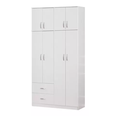 Four-leaf wardrobe with loft Zelia pakoworld with 2 drawers in white 120x42x240cm
