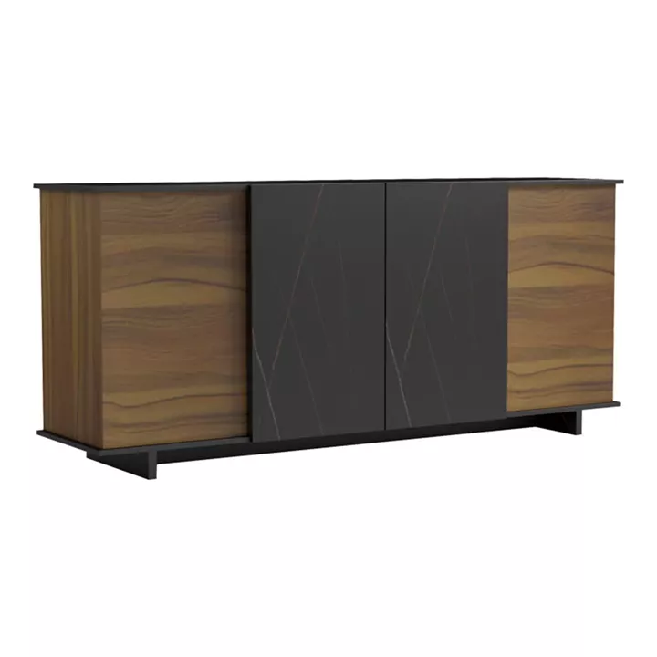 Zafore pakoworld sideboard in walnut color with black marble 180x45x80cm