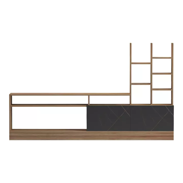 Seruno pakoworld TV unit in oak with black marble 170x25x100cm