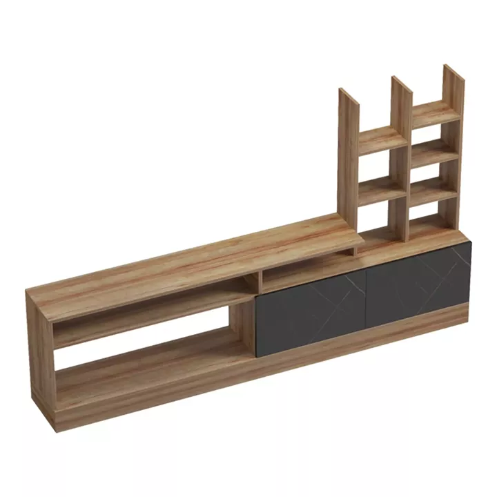 Seruno pakoworld TV unit in oak with black marble 170x25x100cm