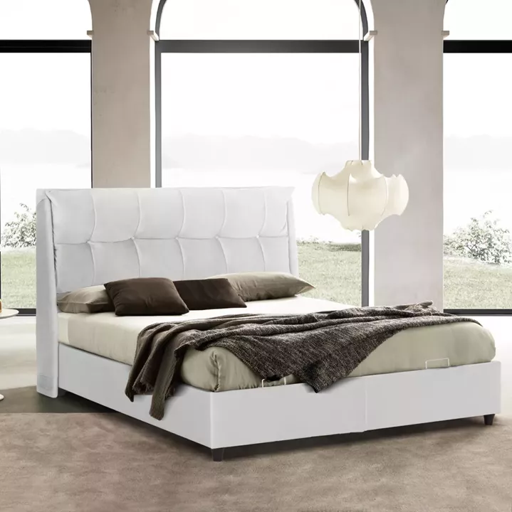 BED WITH STORAGE SPACE DREAMLET HM716.03 WHITE BOUCLE FABRIC -FOR MATTRESS 160x200cm.