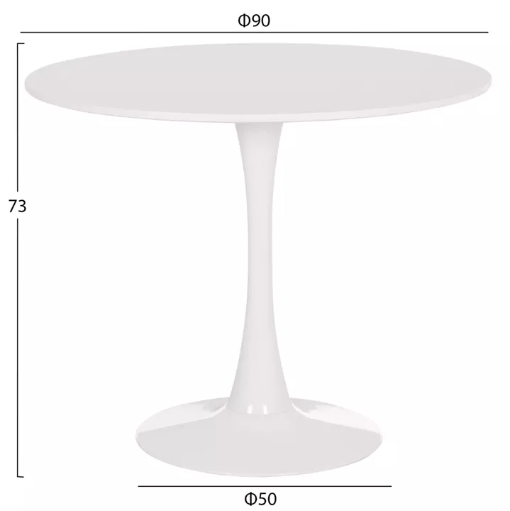 ROUND DINING TABLE BROLIN HM18141.01 MDF TOP-METAL BASE--WHITE Φ90x73Hcm.