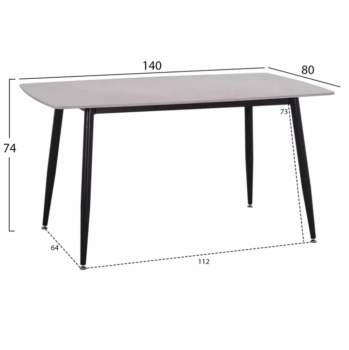 DINING TABLE RAVEN HM18149.13 CERAMIC TOP IN GREY MARBLE-BLACK METAL LEGS 140x80x74Hcm.