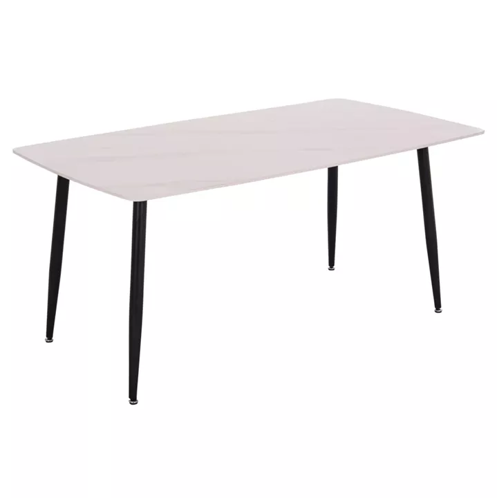 DINING TABLE RAVEN HM18150.01 CERAMIC TOP IN WHITE MARBLE-BLACK METAL LEGS 160x80x74Hcm.