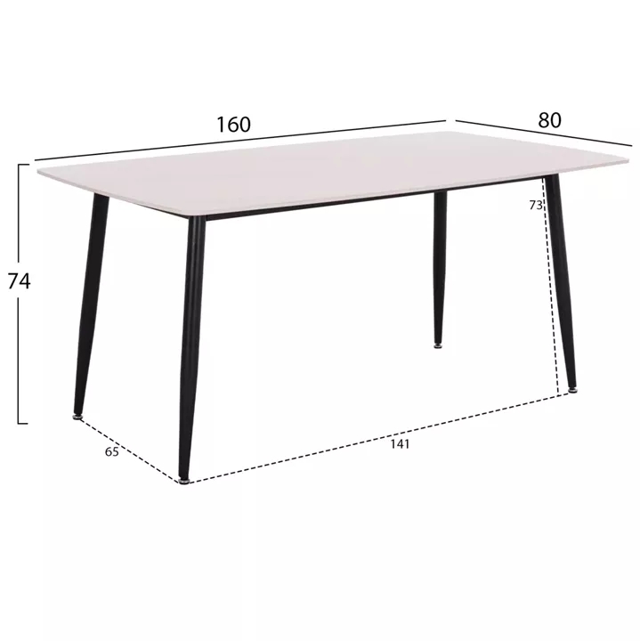 DINING TABLE RAVEN HM18150.01 CERAMIC TOP IN WHITE MARBLE-BLACK METAL LEGS 160x80x74Hcm.