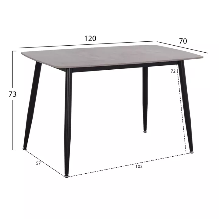 DINING TABLE RAVEN HM9854.13 CERAMIC TOP IN GREY MARBLE-BLACK METAL LEGS 120x70x73Hcm.