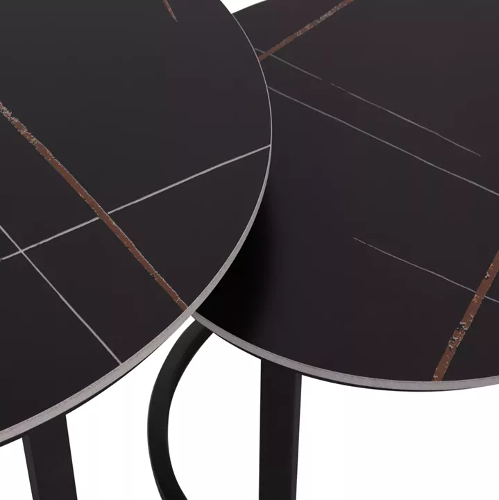 COFFEE TABLES 2PCS SET TALOS HM18140.02 BLACK MARBLE LOOK CERAMIC TOP Φ70x45.5Hcm.