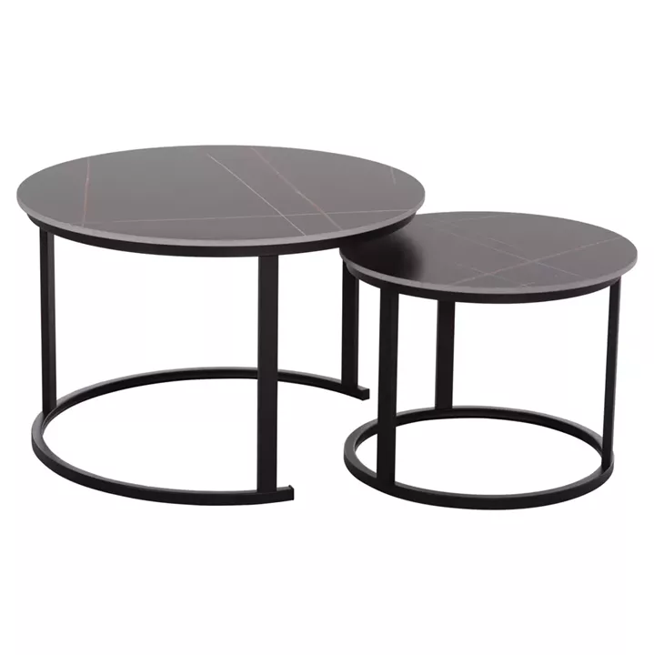 COFFEE TABLES 2PCS SET TALOS HM18140.02 BLACK MARBLE LOOK CERAMIC TOP Φ70x45.5Hcm.