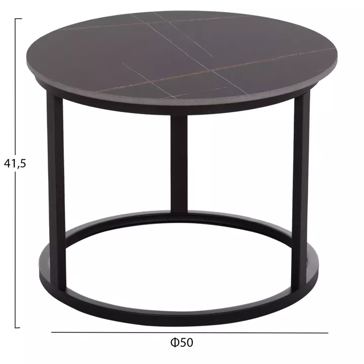 COFFEE TABLES 2PCS SET TALOS HM18140.02 BLACK MARBLE LOOK CERAMIC TOP Φ70x45.5Hcm.