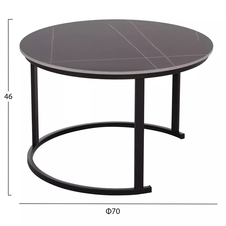 COFFEE TABLES 2PCS SET TALOS HM18140.02 BLACK MARBLE LOOK CERAMIC TOP Φ70x45.5Hcm.