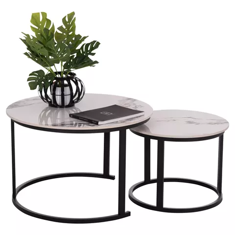 COFFEE TABLES 2PCS SET TALOS HM18140.03 WHITE MARBLE WITH BROWN 