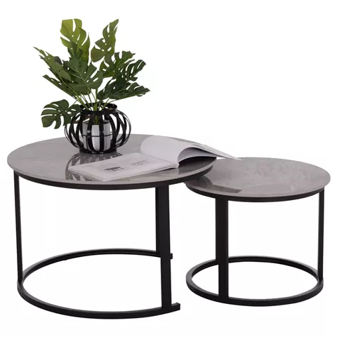 COFFEE TABLES 2PCS SET TALOS HM18140.04 GREY MARBLE LOOK CERAMIC TOP Φ70x45.5Hcm.