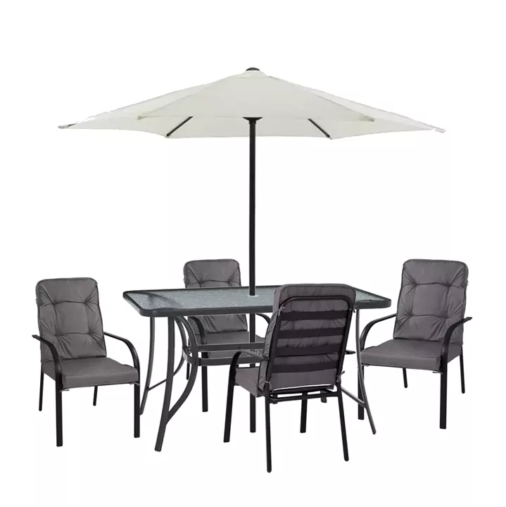 OUTDOOR DINING SET WITH UMBRELLA ENDIKA HM21171 TABLE WITH 4 ARMCHAIRS---GREY