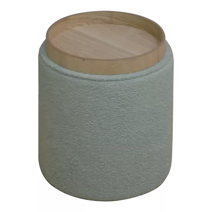 Batur stool-trunk pakoworld boucle fabric in green shade D34x38cm