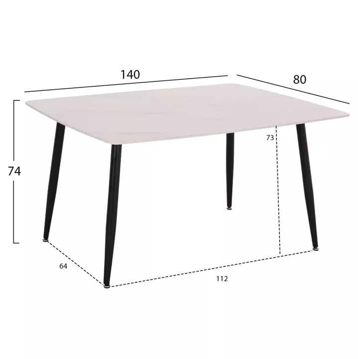 DINING TABLE RAVEN HM18149.01 CERAMIC TOP IN WHITE MARBLE LOOK 140x80x74Hcm.