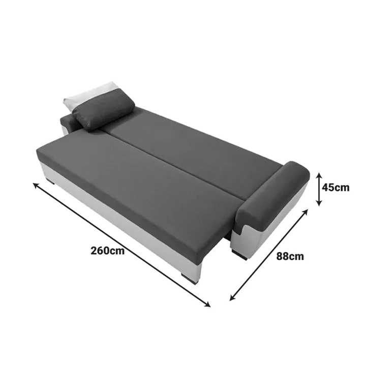 Gaby three-seater sofa bed pakoworld fabric with storage space in anthracite-gray shade 260x88x88cm