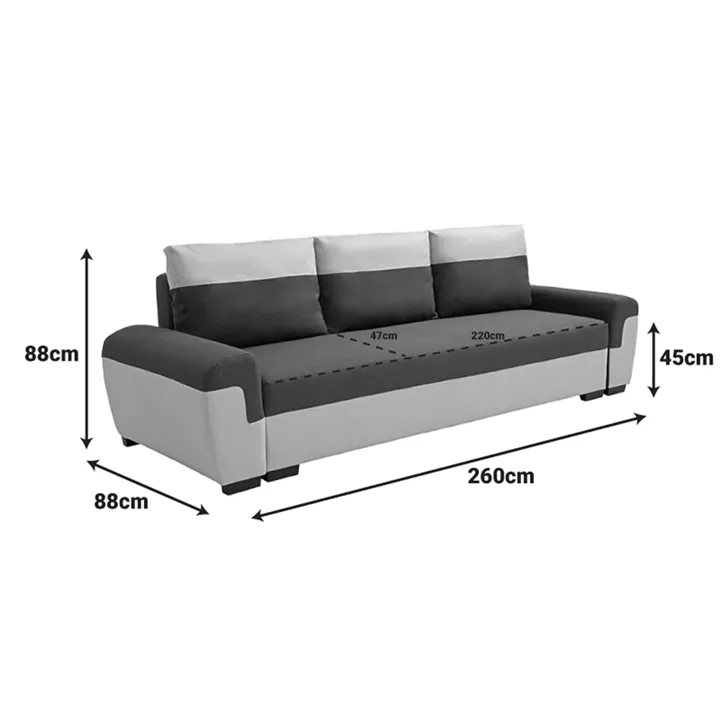 Gaby three-seater sofa bed pakoworld fabric with storage space in anthracite-gray shade 260x88x88cm