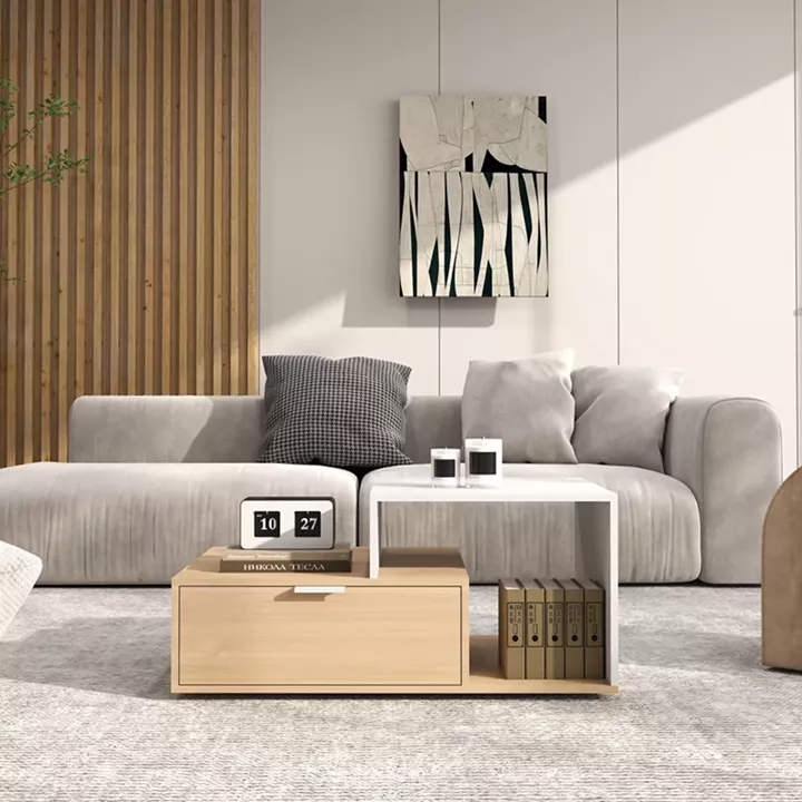 Coffee table Vople pakoworld in natural-white color 90x50x40cm