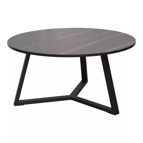 Coffee table Berton pakoworld in marble look and black metal D80x40cm