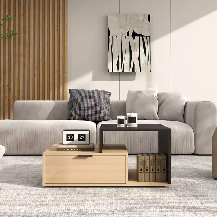 Coffee table Vople pakoworld in natural-dark grey color 90x50x40cm