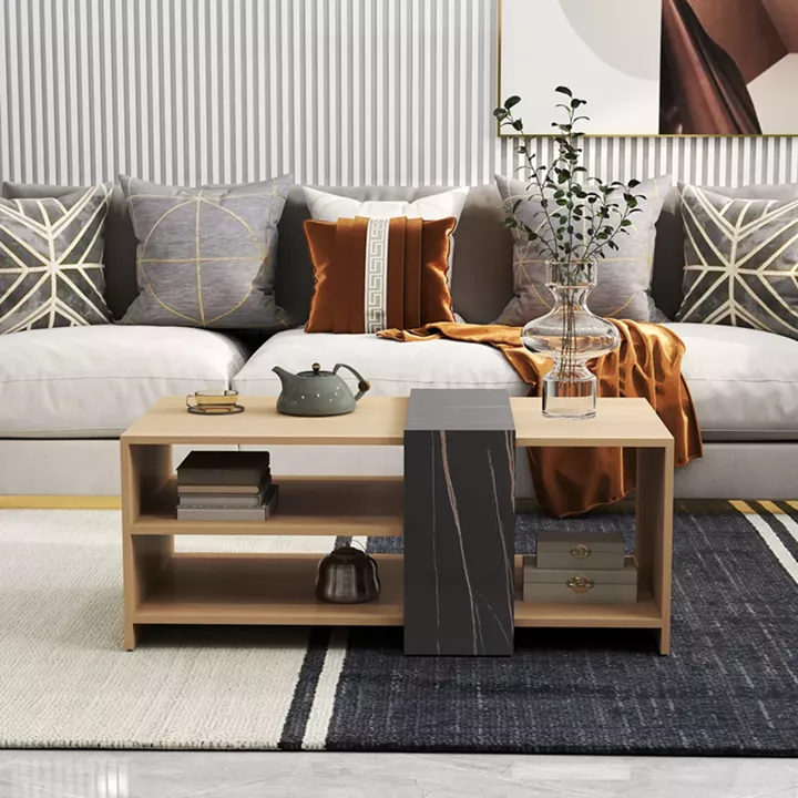 Coffee table Cozeto pakoworld in natural color and marble look 100x53x41.5cm