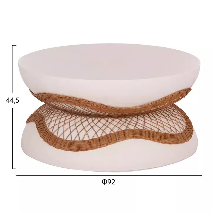 COFFEE TABLE ROUND ANNA HM18157.02 FIBER CEMENT IN WHITE-NATURAL RATTAN--Φ92x44.5Hcm.