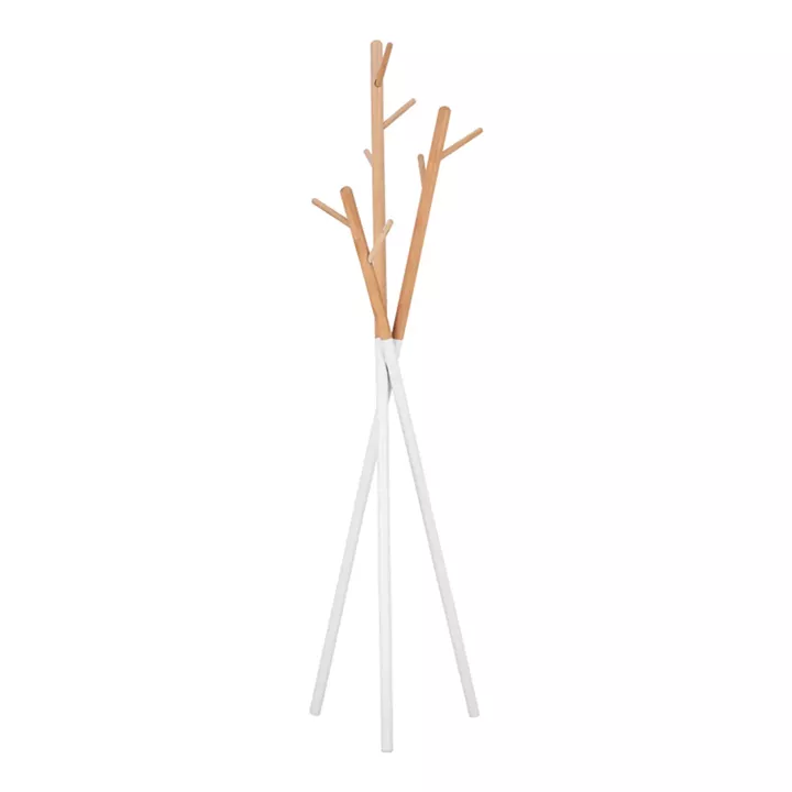Coat Stand Sigar pakoworld metal-wood in white-natural color 49x51x187cm
